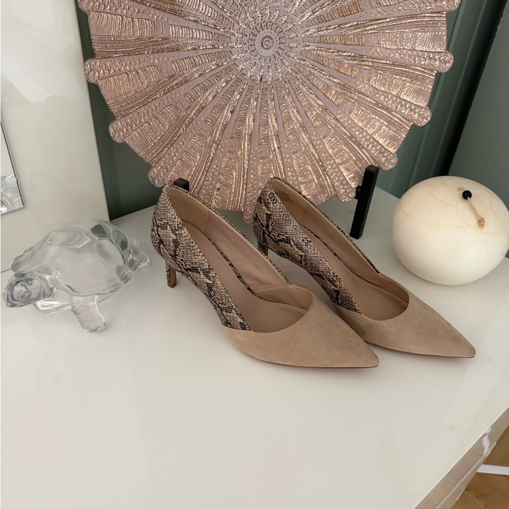 Elegant Beige and Snake Print Women's Heels